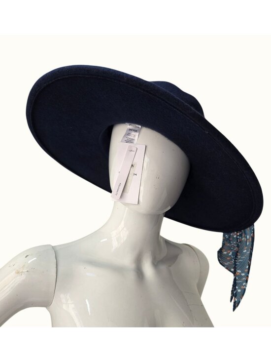 NWT Nordstrom Navy Wool Wide Brim Floppy Hat Women OS Scarf Tie Band Adjustable main image 7